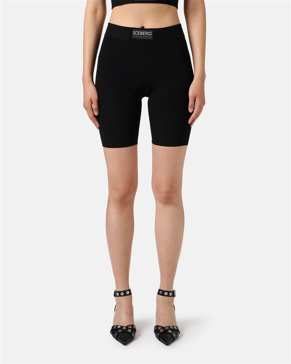 Black Active Bermuda shorts in stretch viscose with Iceberg logo - Iceberg - Official Website