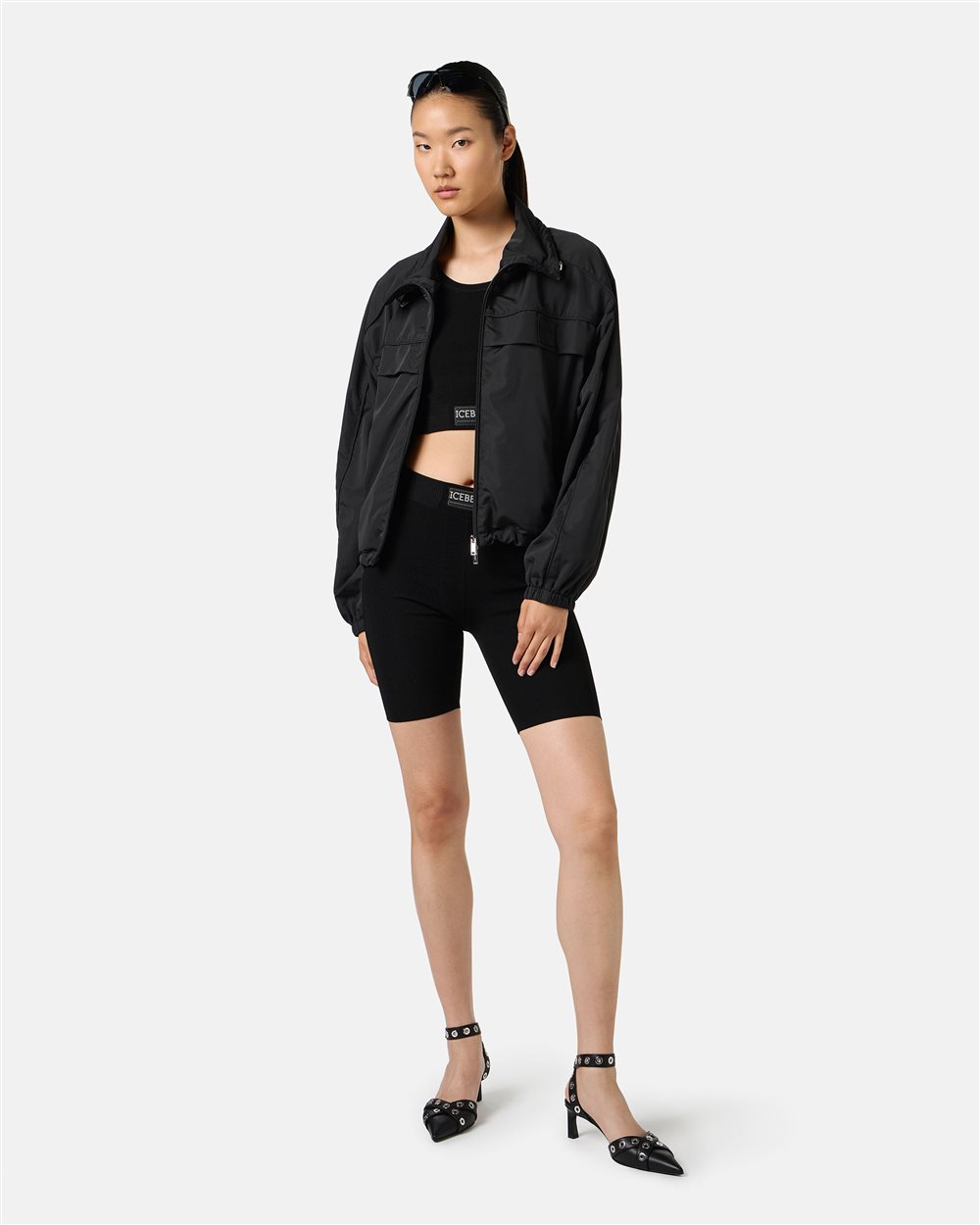 Black Active Bermuda shorts in stretch viscose with Iceberg logo - Iceberg - Official Website