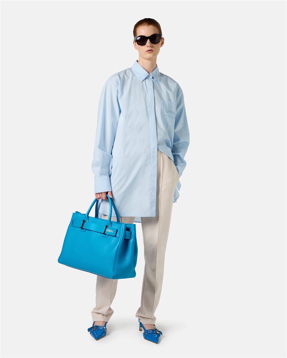 Dust-colored trousers in scuba-effect fleece fabric with iceberg logo - Iceberg - Official Website