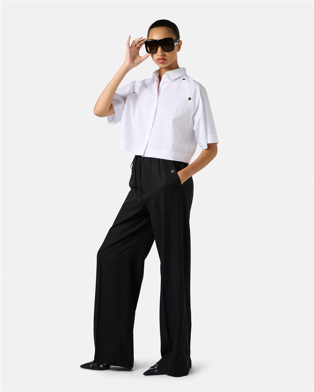 Pantalone nero jogger fit in tessuto tencel fluido - Iceberg - Official Website