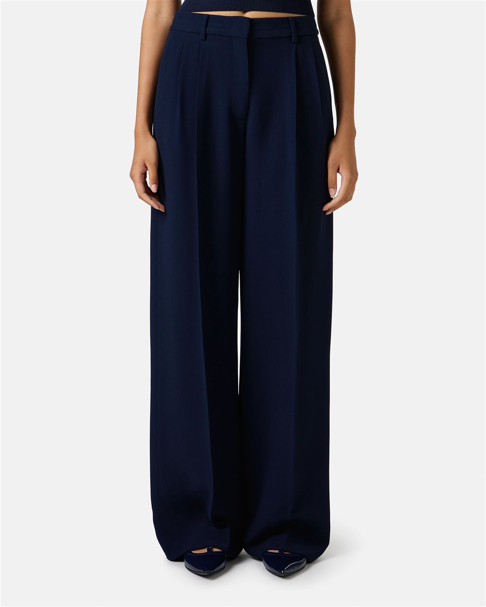 Tailoring wide leg blue trousers in cadi with sartorial detail - Iceberg - Official Website