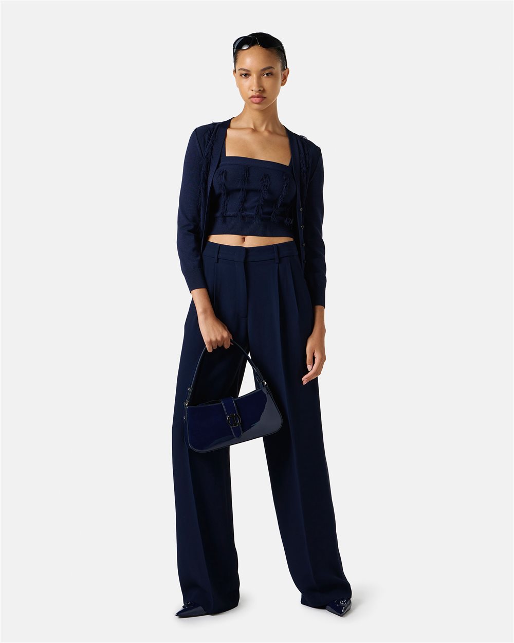 Tailoring wide leg blue trousers in cadi with sartorial detail - Iceberg - Official Website