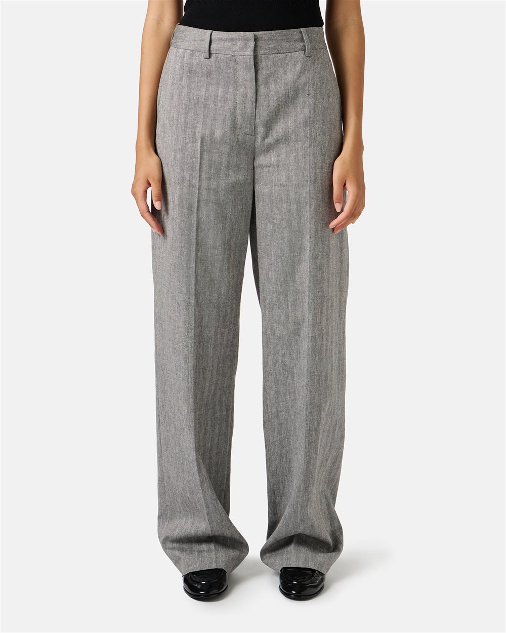 Herringbone cotton linen trousers in black and white - Iceberg - Official Website
