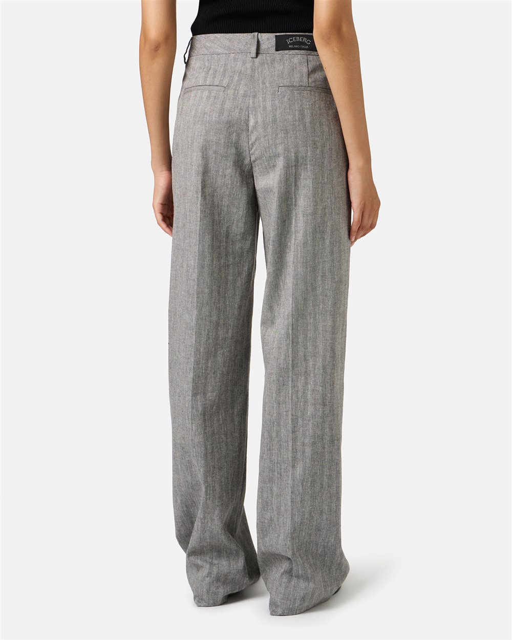 Herringbone cotton linen trousers in black and white - Iceberg - Official Website