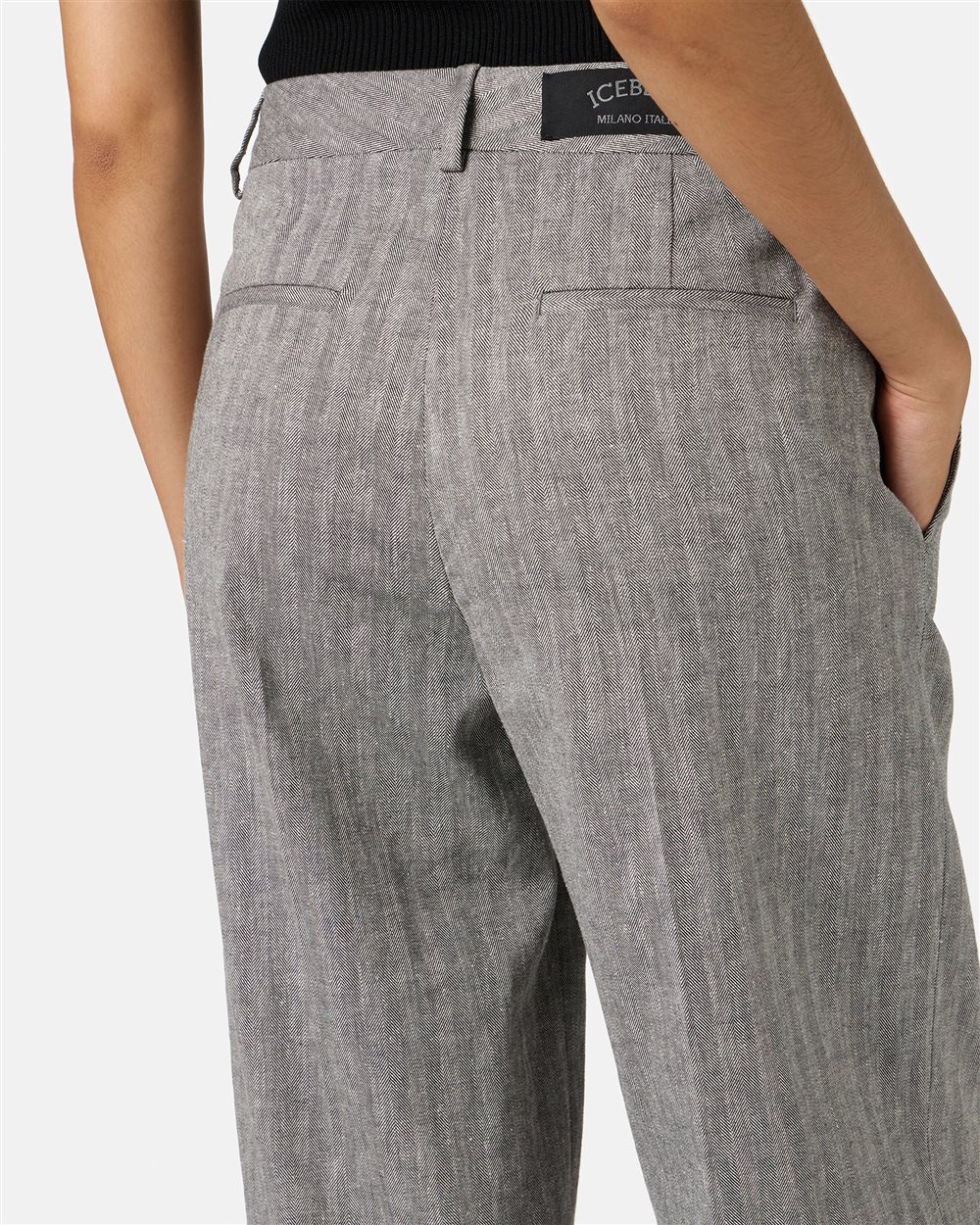 Herringbone cotton linen trousers in black and white - Iceberg - Official Website