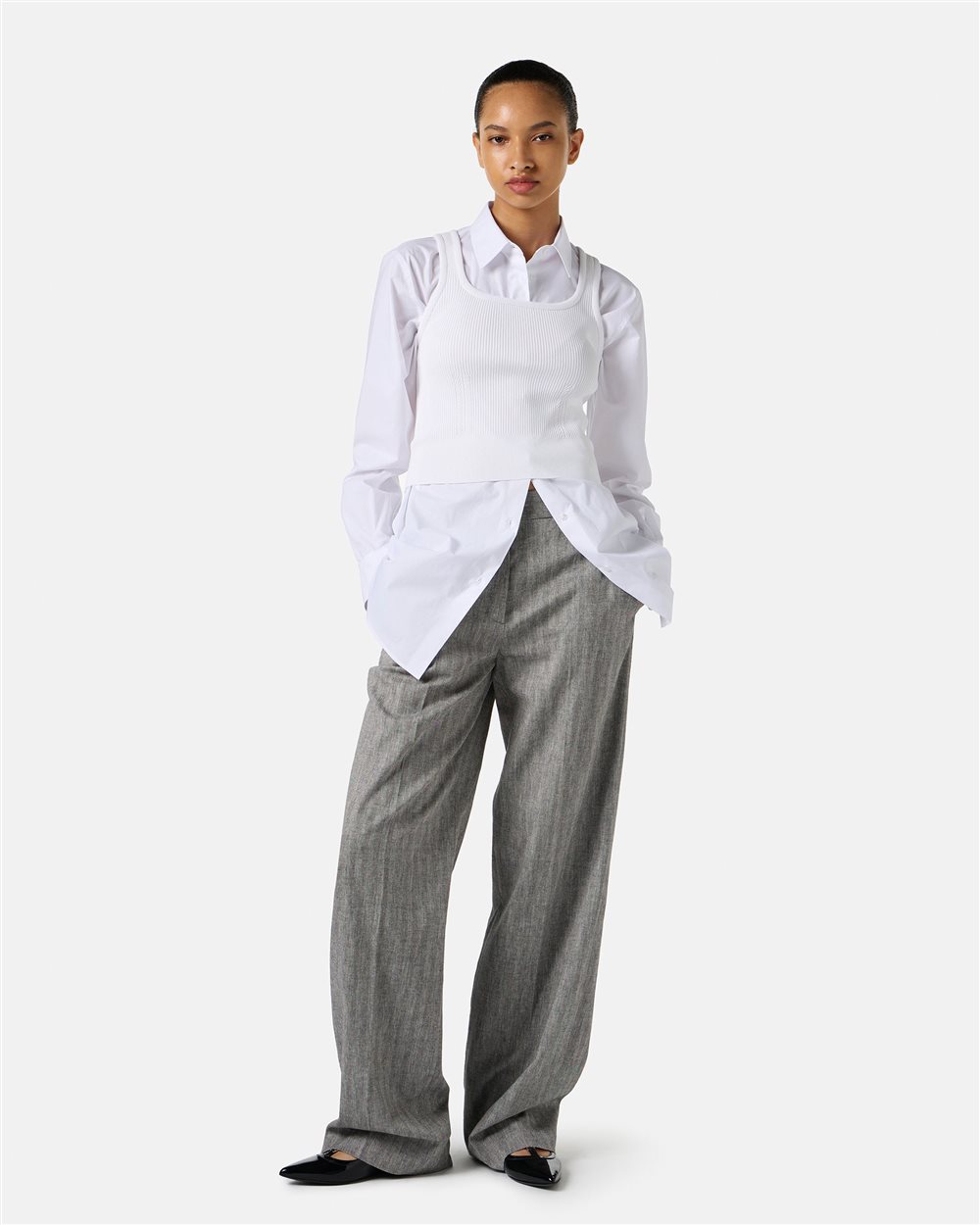 Herringbone cotton linen trousers in black and white - Iceberg - Official Website