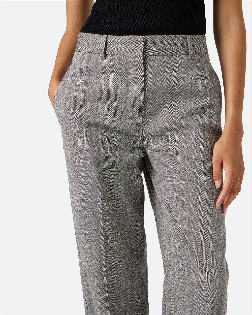 Herringbone cotton linen trousers in black and white - Iceberg - Official Website