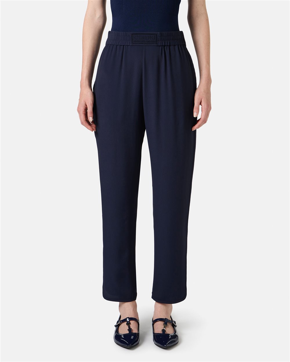 Dark blue jogging fit trousers in acetate and silk crepe de chine - Iceberg - Official Website