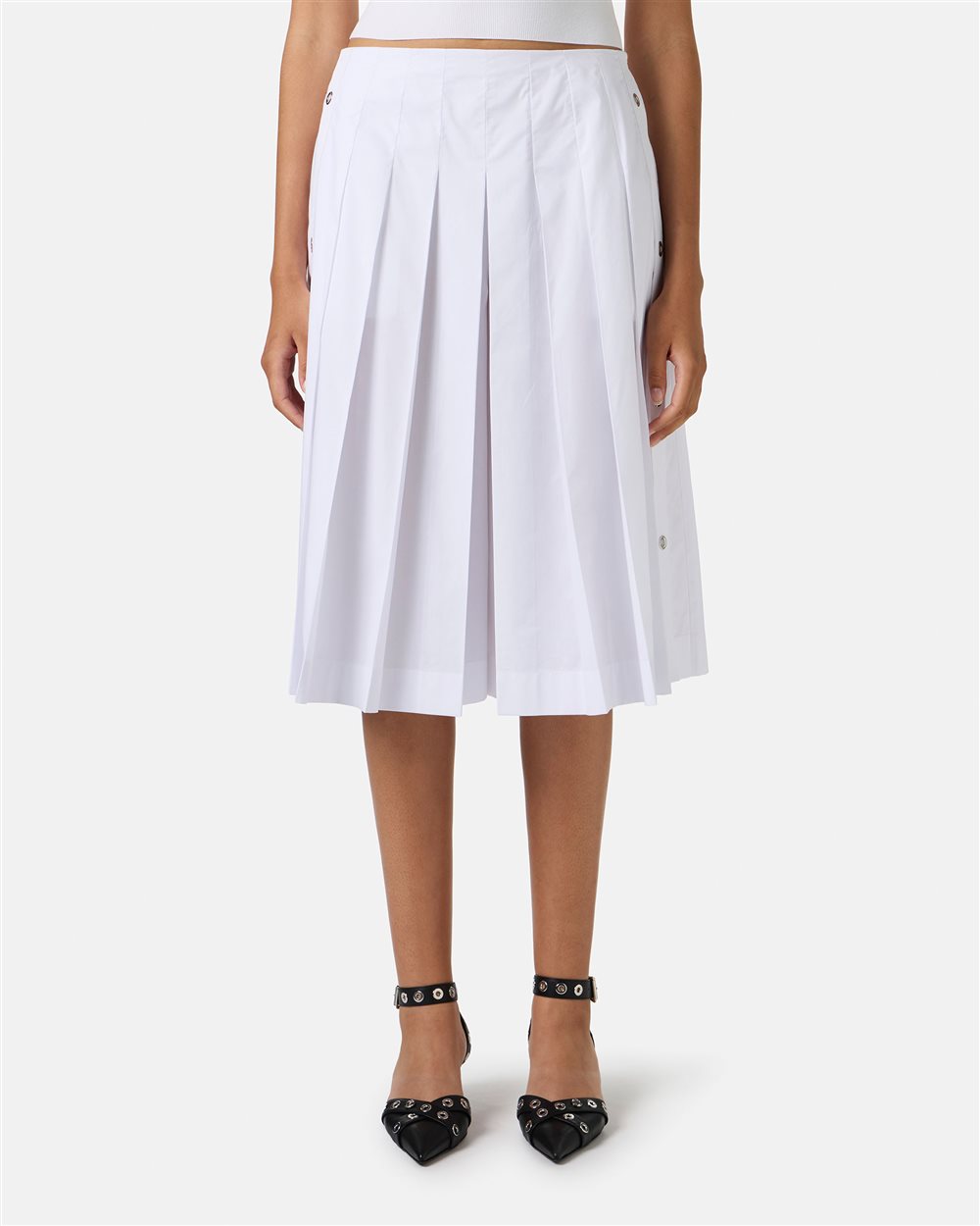 White pleated skirt with regular waist in cotton poplin - Iceberg - Official Website