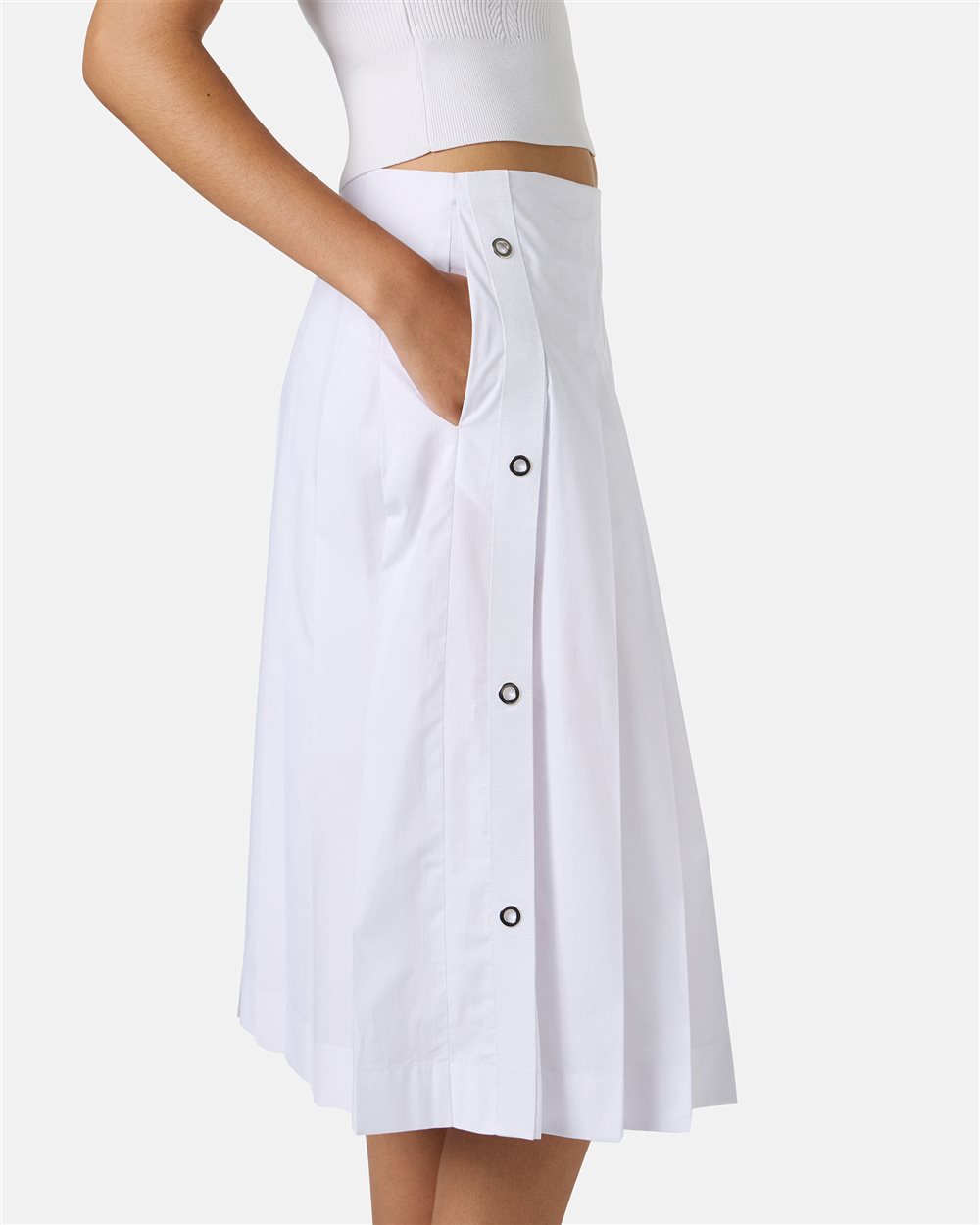 White pleated skirt with regular waist in cotton poplin - Iceberg - Official Website