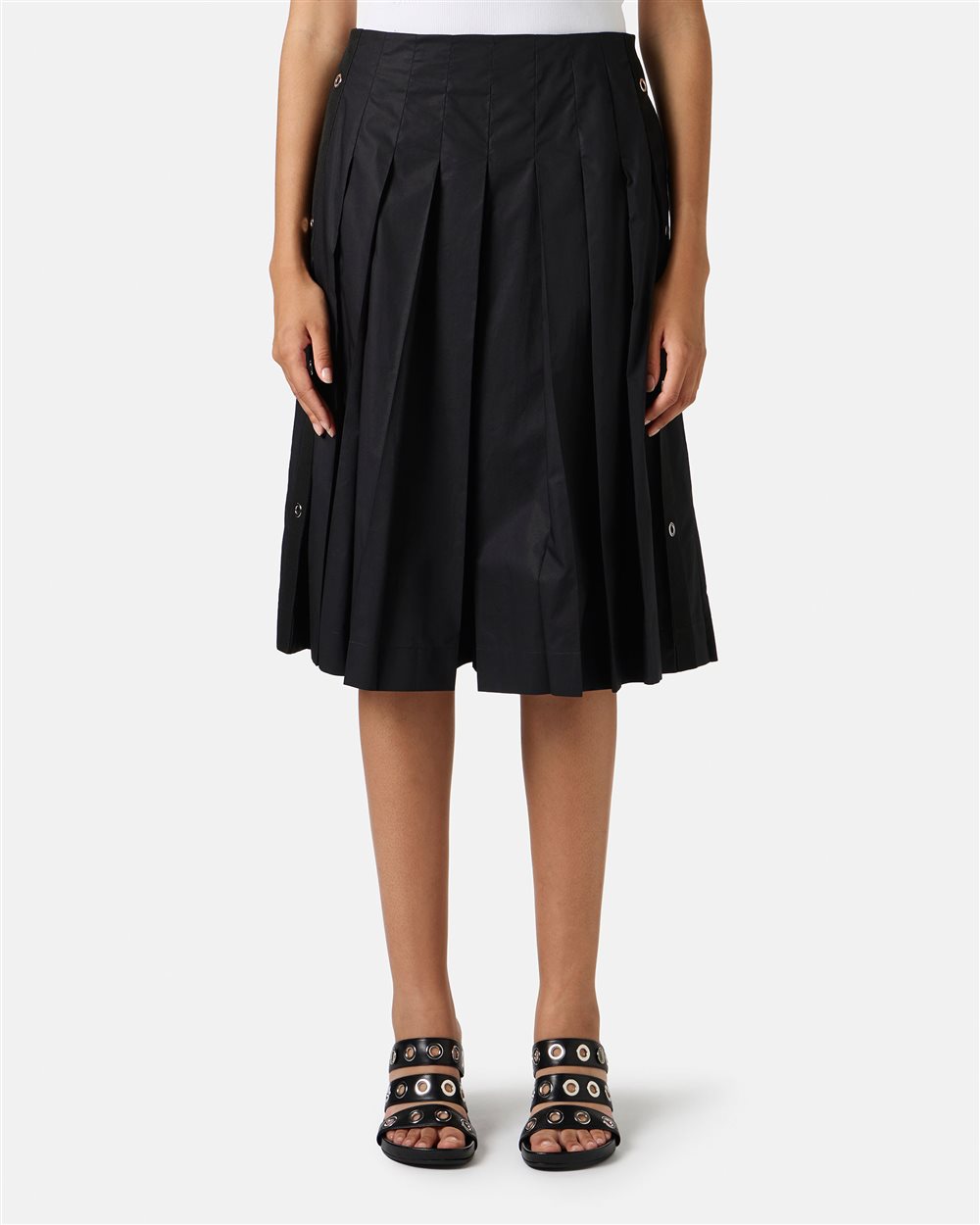Black pleated skirt with regular waist in cotton poplin - Iceberg - Official Website