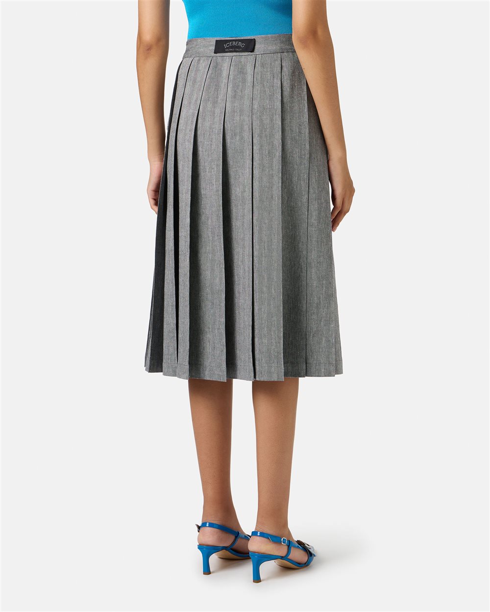 Cotton linen herringbone regular-waisted pleated skirt - Iceberg - Official Website
