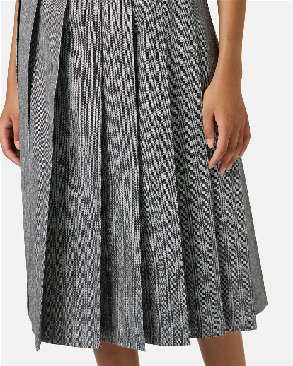 Cotton linen herringbone regular-waisted pleated skirt - Iceberg - Official Website
