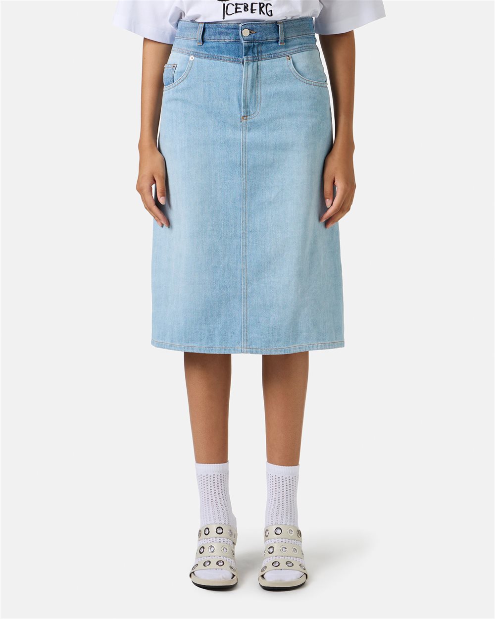 Indigo denim skirt with regular waist and loose fit - Iceberg - Official Website