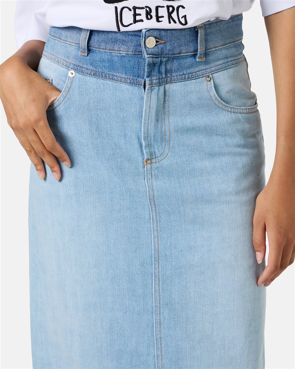 Indigo denim skirt with regular waist and loose fit - Iceberg - Official Website