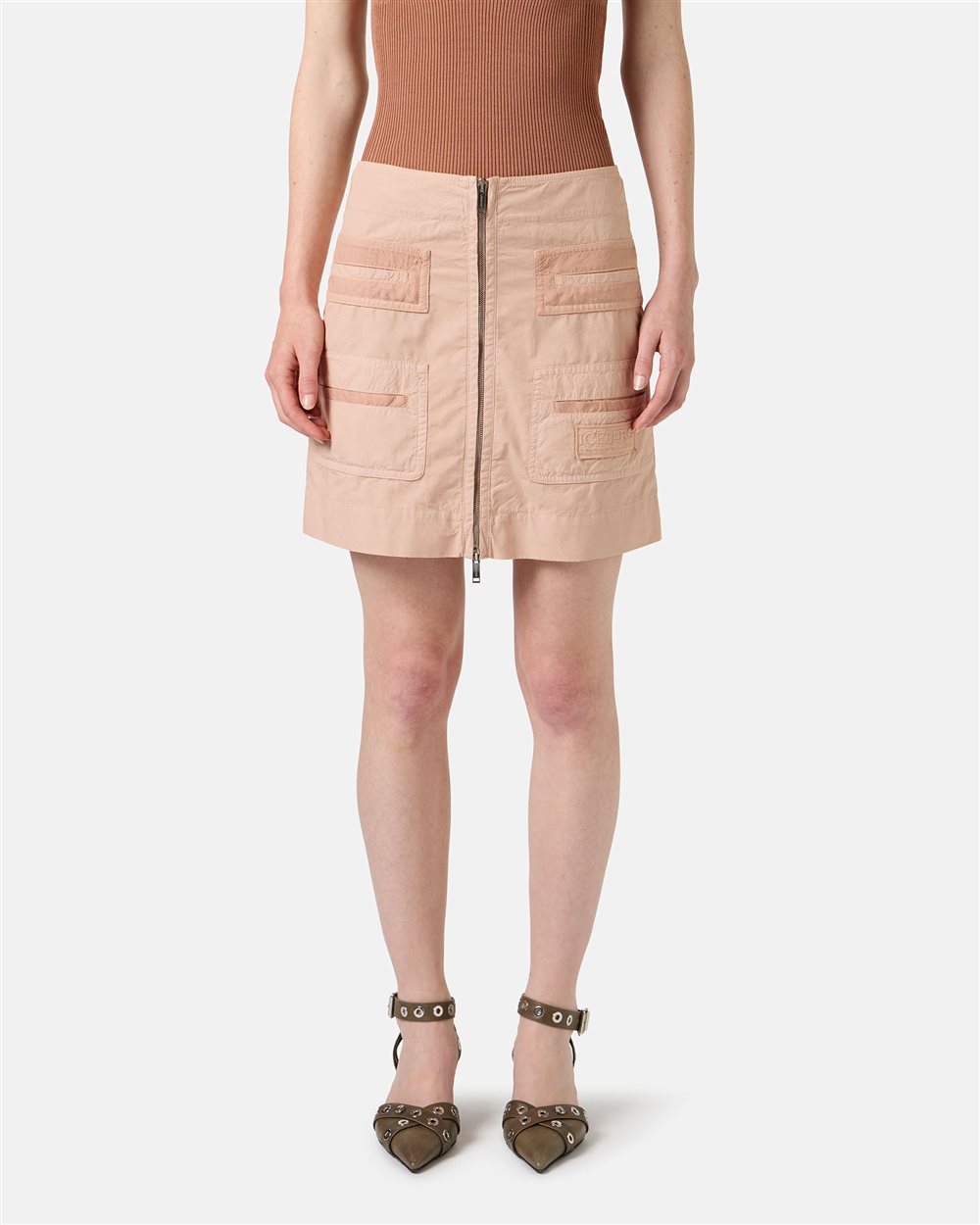 Blush cotton parachute canvas short skirt - Iceberg - Official Website