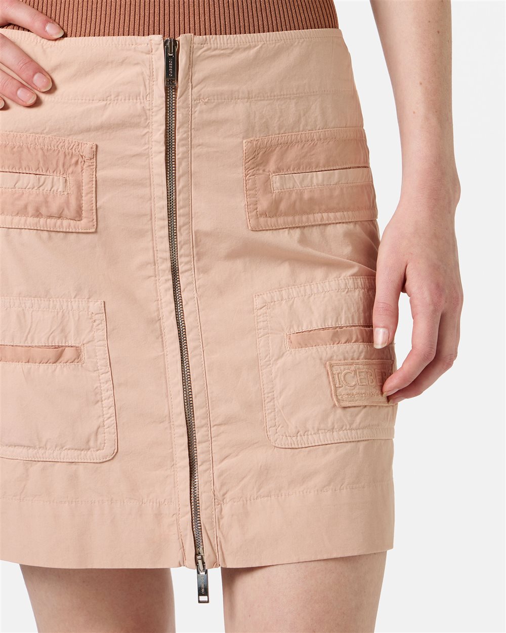 Blush cotton parachute canvas short skirt - Iceberg - Official Website