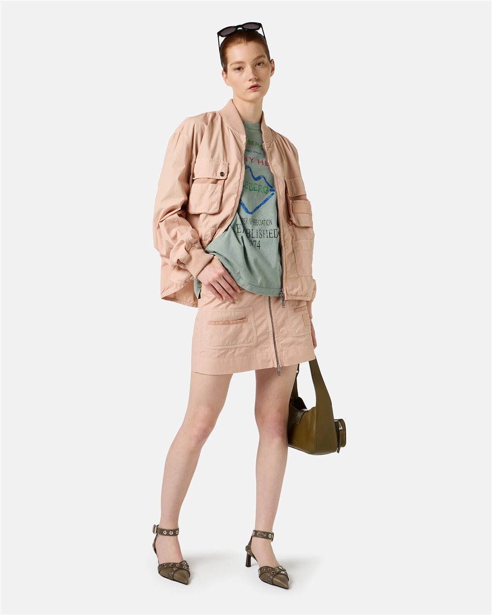Blush cotton parachute canvas short skirt - Iceberg - Official Website
