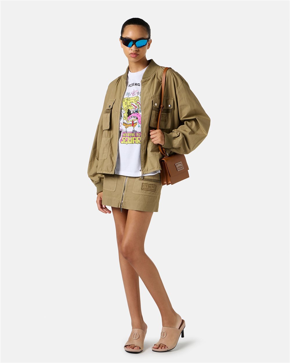 Mud-colored short skirt in cotton parachute canvas - Iceberg - Official Website