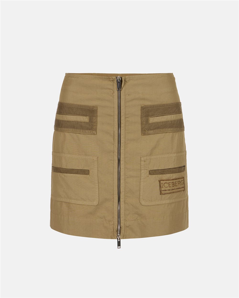 Mud-colored short skirt in cotton parachute canvas - Iceberg - Official Website