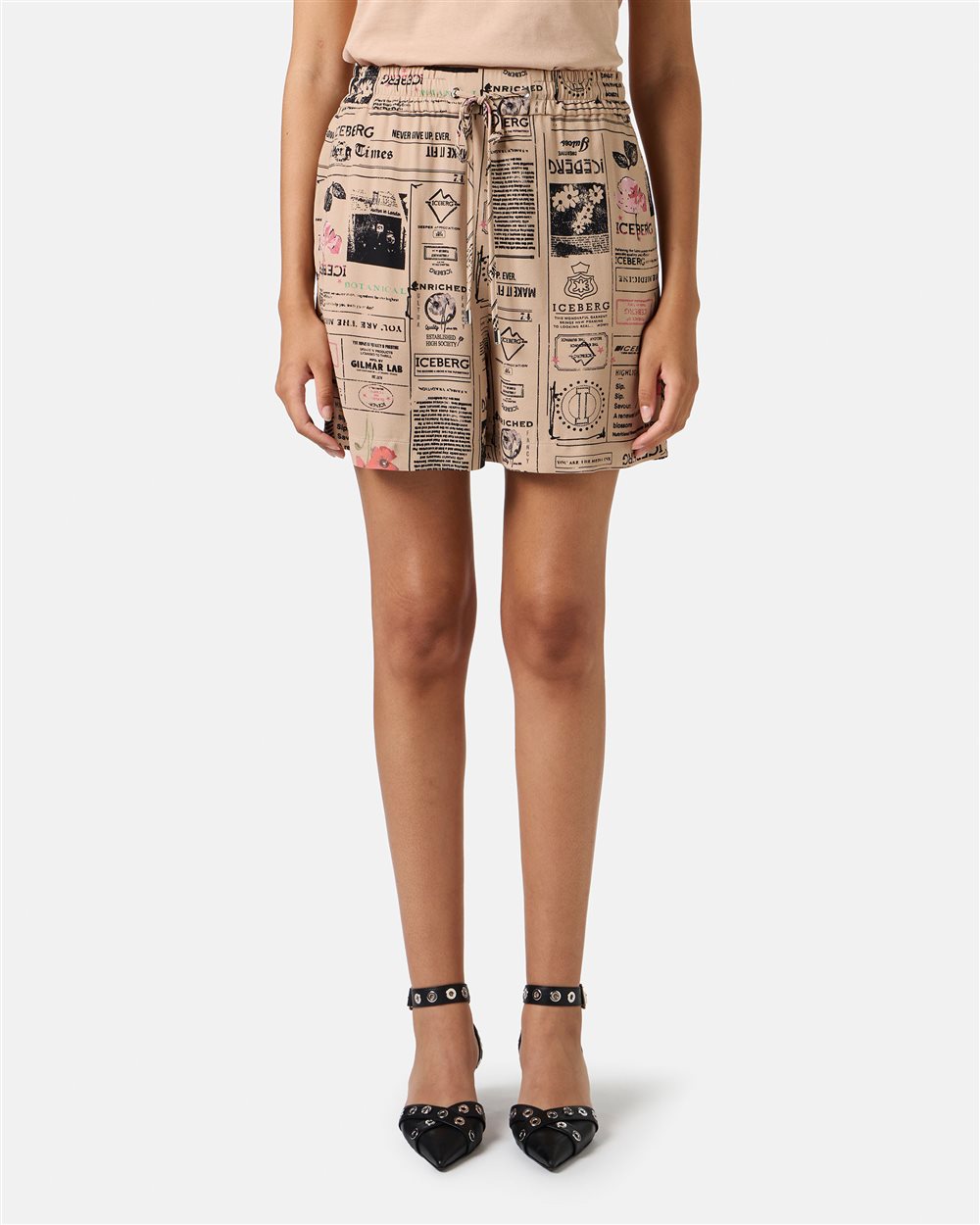 Short Bermuda shorts in double georgette of RCS certified viscose - Iceberg - Official Website