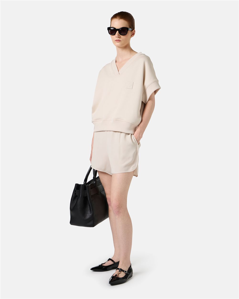 Silk-blend crepe de chine shorts with piping details and Iceberg logo - Iceberg - Official Website