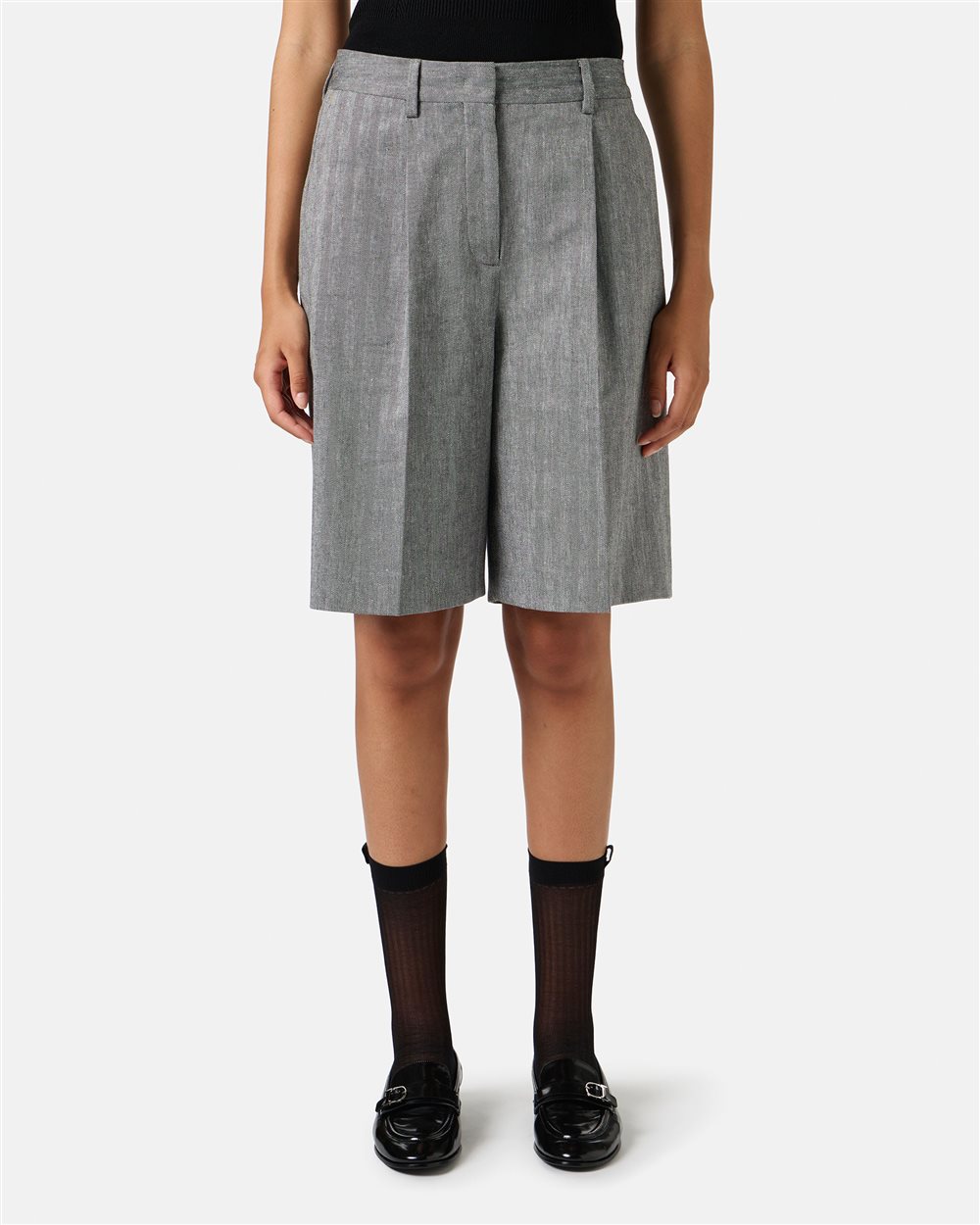 Regular fit Bermuda shorts in cotton and linen herringbone fabric - Iceberg - Official Website