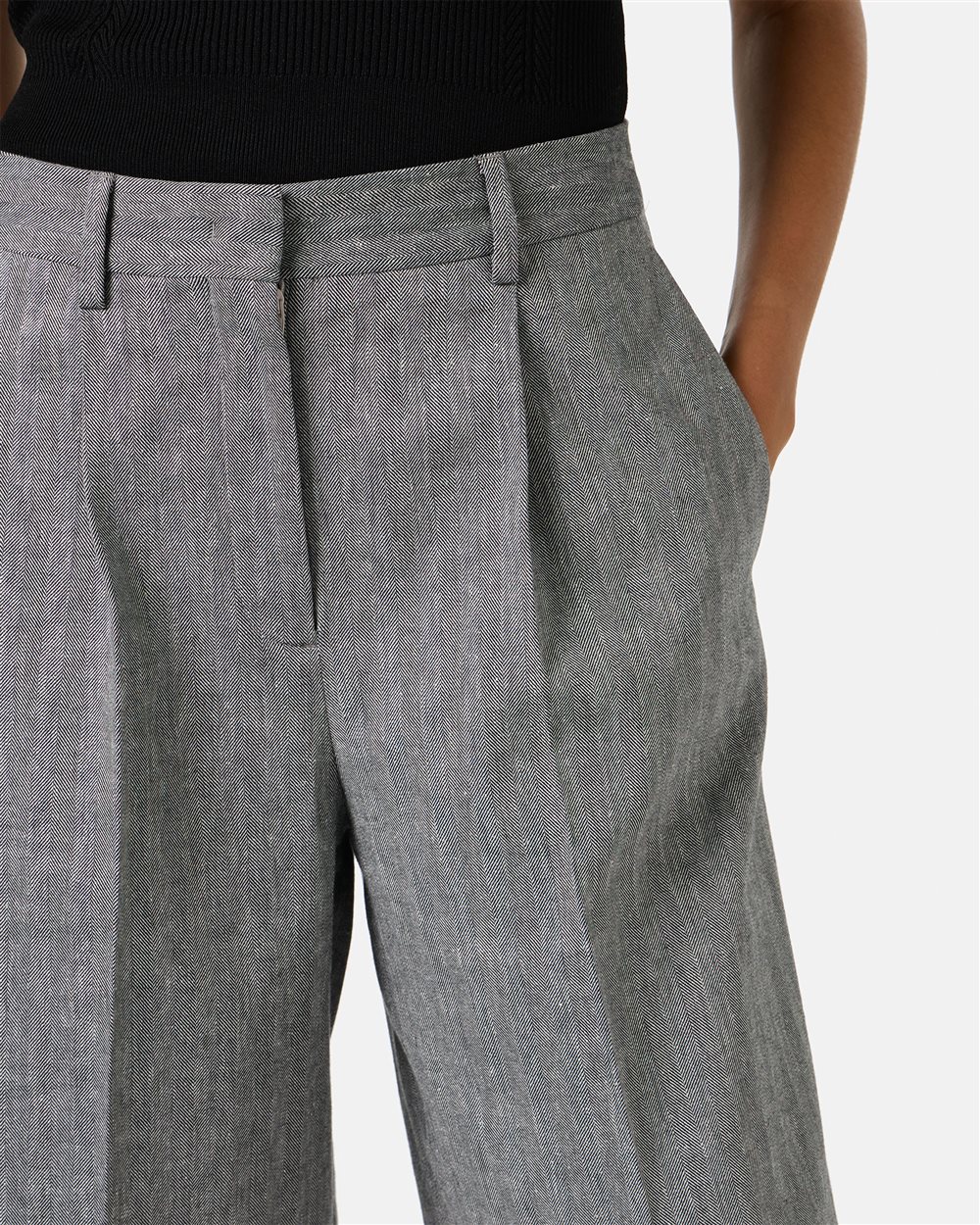 Regular fit Bermuda shorts in cotton and linen herringbone fabric - Iceberg - Official Website