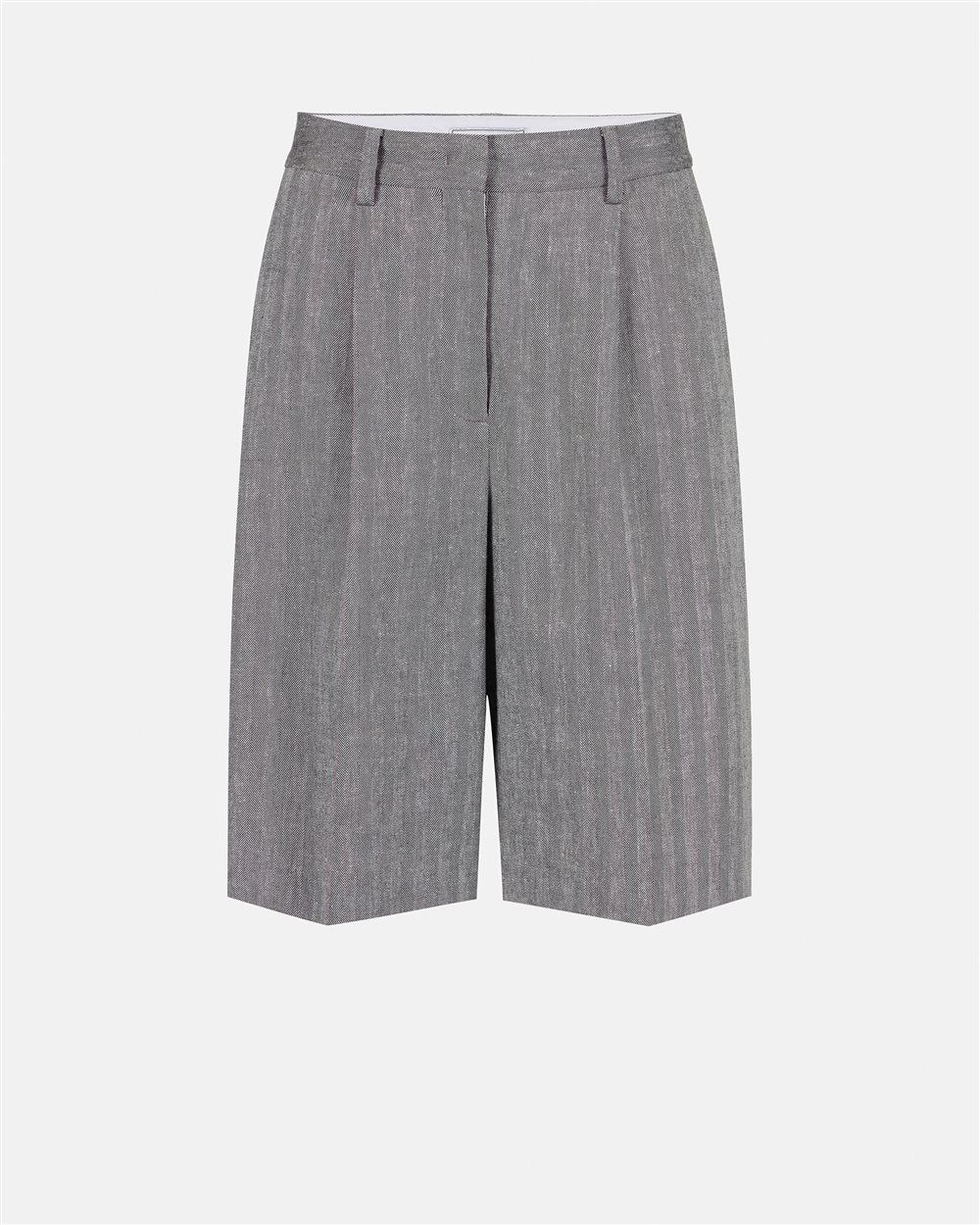 Regular fit Bermuda shorts in cotton and linen herringbone fabric - Iceberg - Official Website