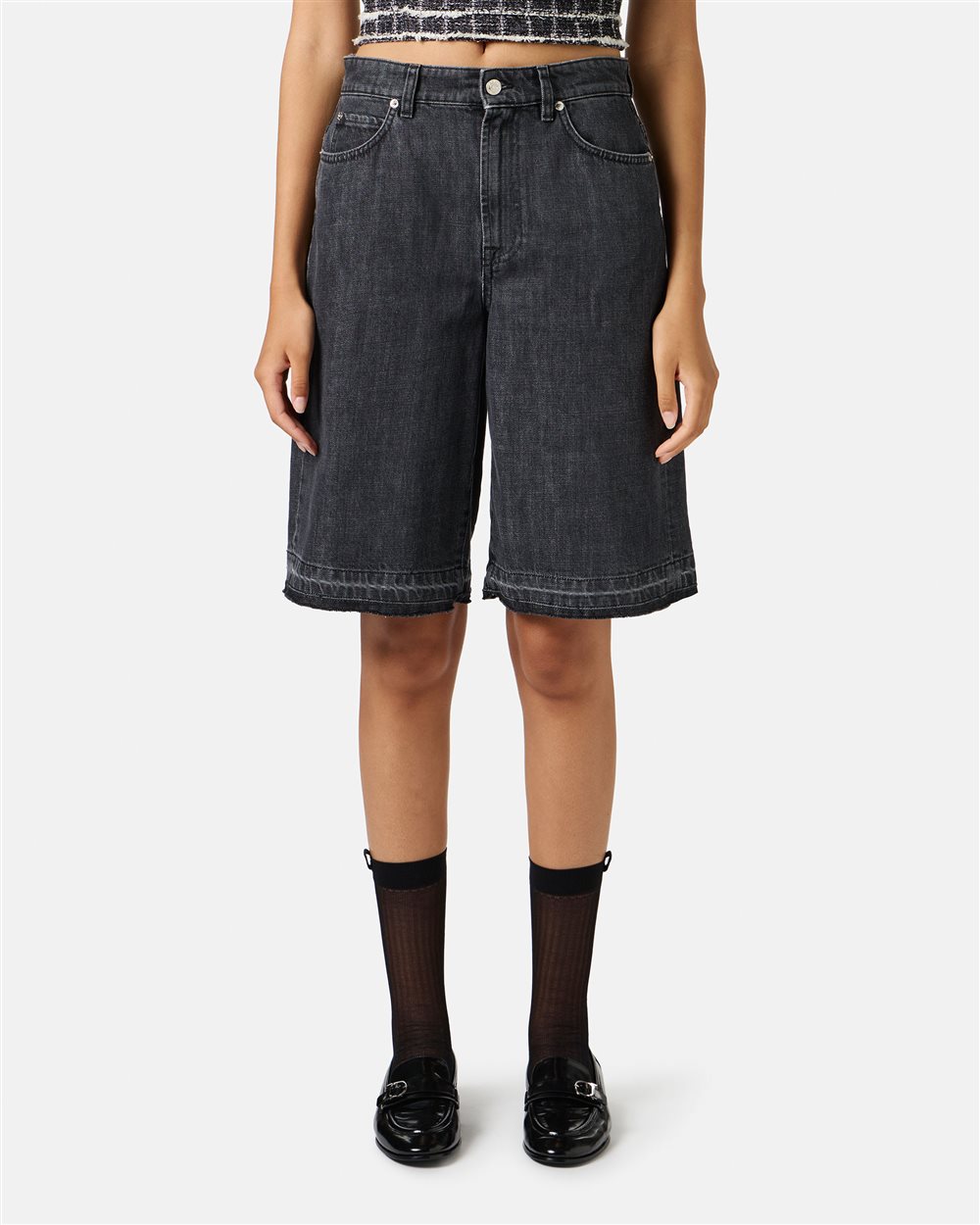 Black regular fit Bermuda shorts in denim - Iceberg - Official Website