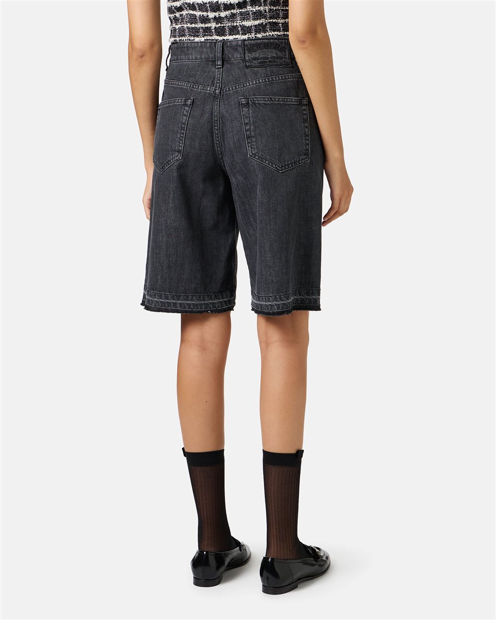 Black regular fit Bermuda shorts in denim - Iceberg - Official Website