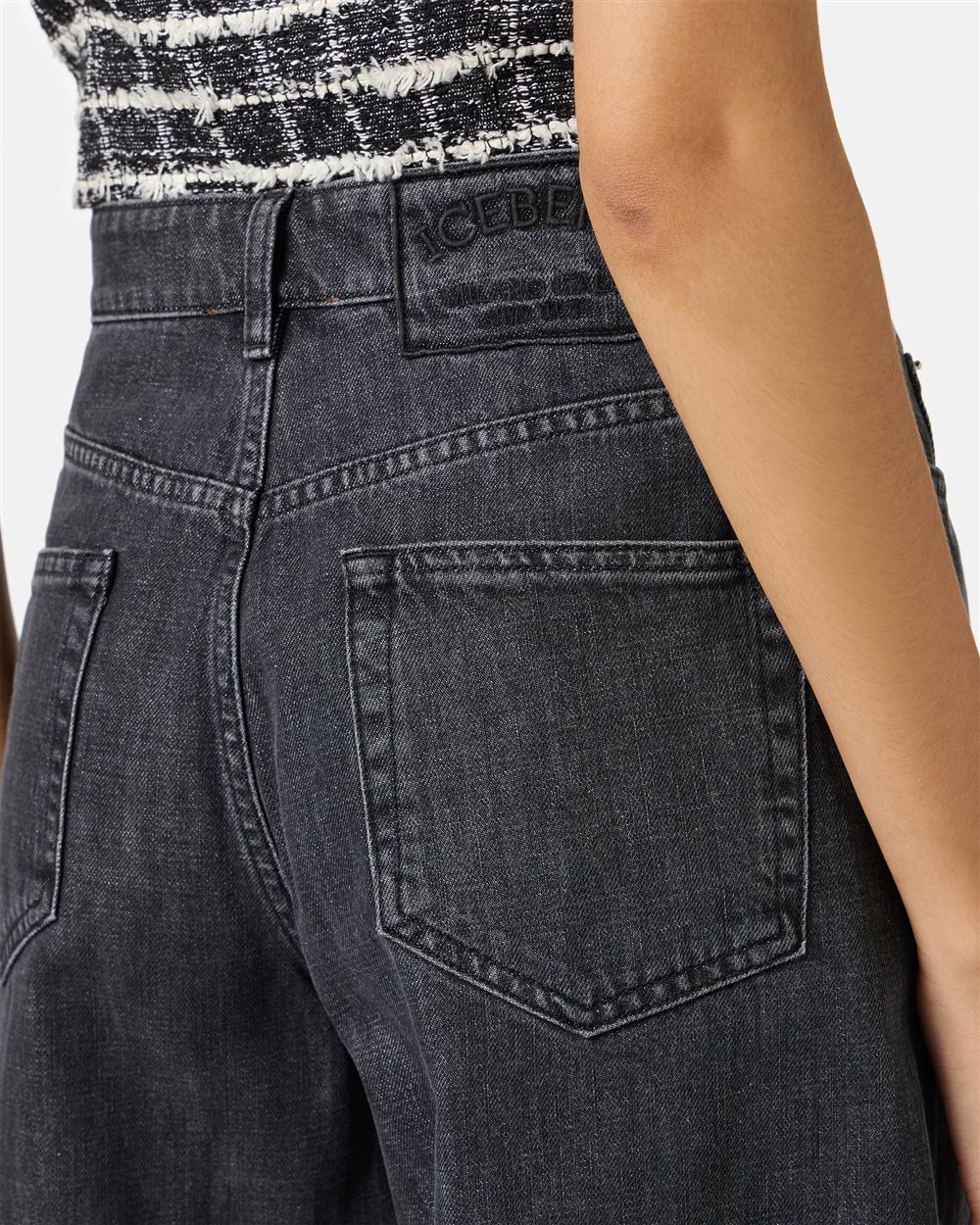 Black regular fit Bermuda shorts in denim - Iceberg - Official Website