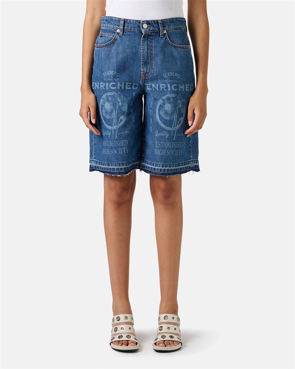 Regular fit blue denim Bermuda shorts - Iceberg - Official Website