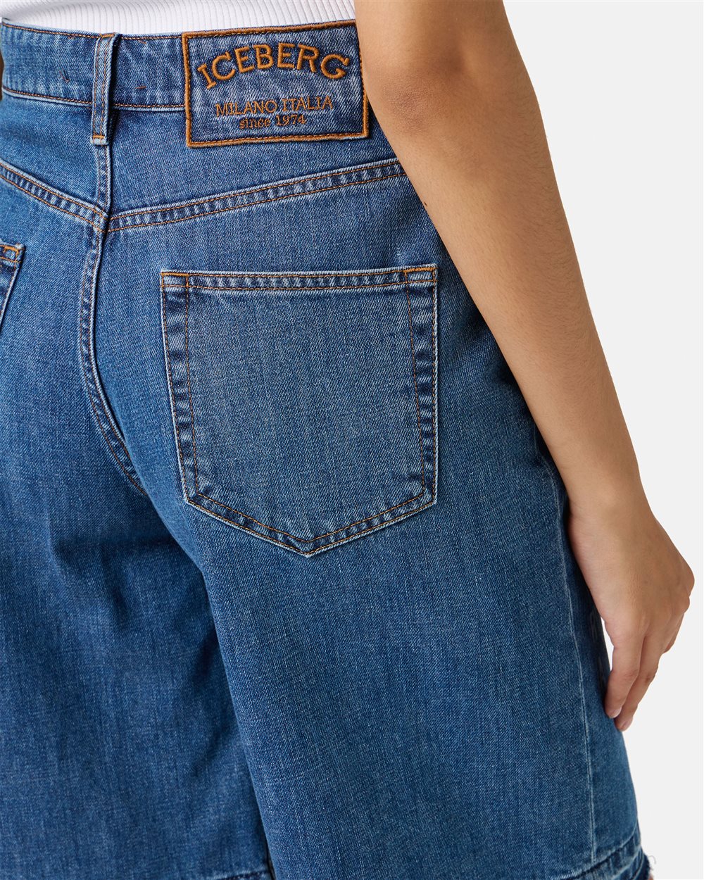 Regular fit blue denim Bermuda shorts - Iceberg - Official Website