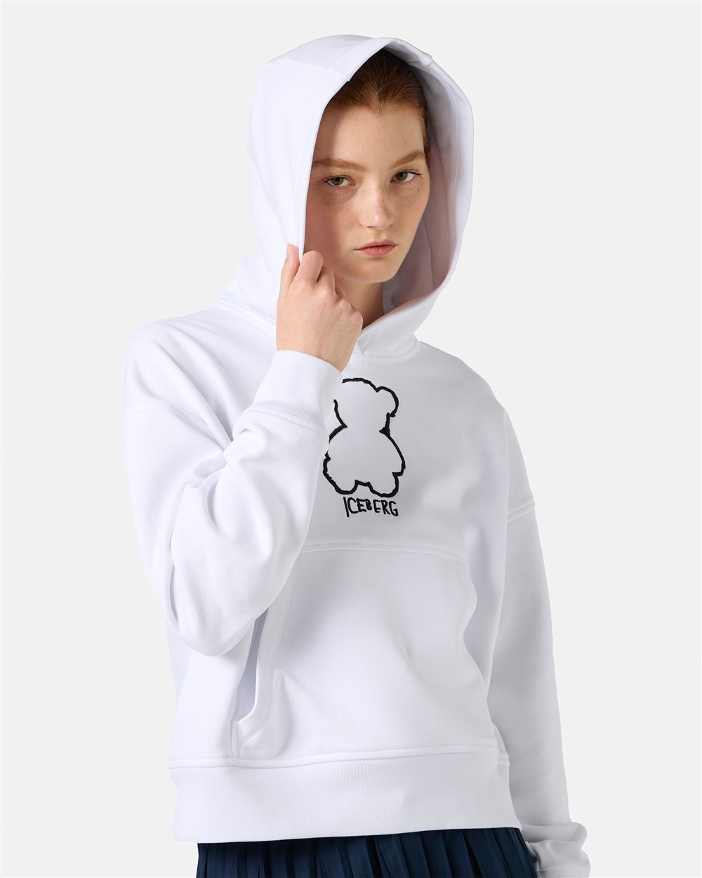 Cropped fit hoodie in white cotton - Iceberg - Official Website