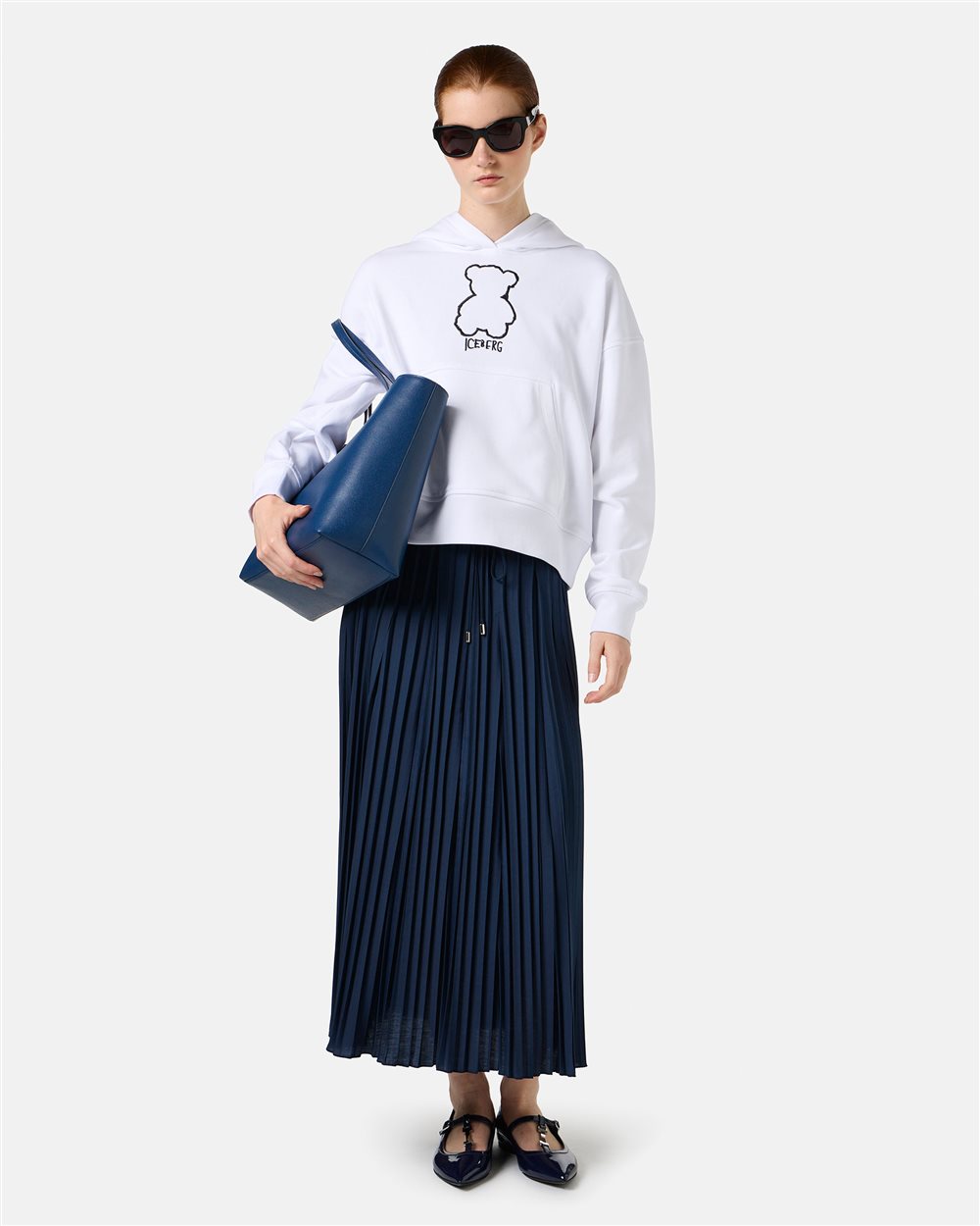 Cropped fit hoodie in white cotton - Iceberg - Official Website