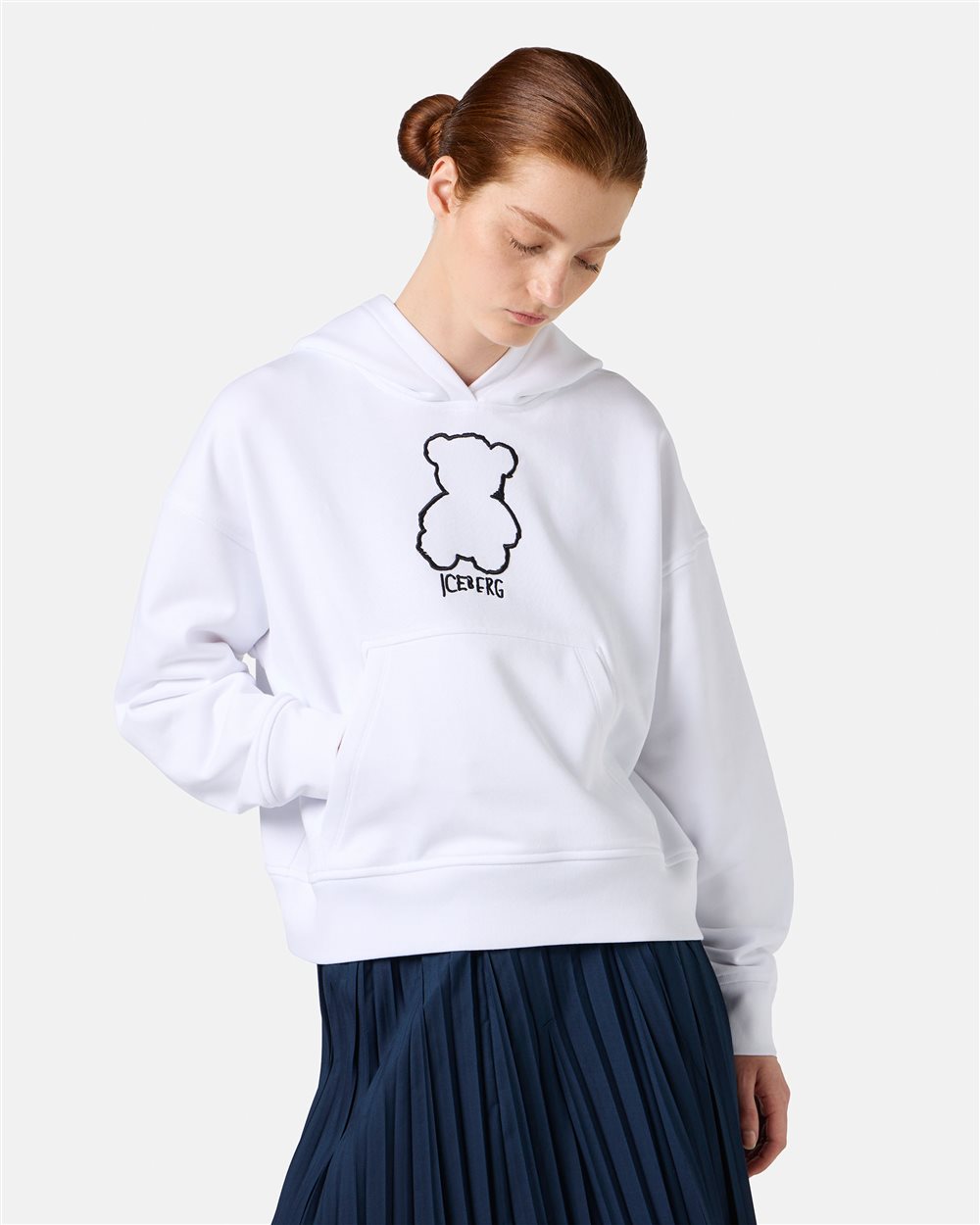 Cropped fit hoodie in white cotton - Iceberg - Official Website