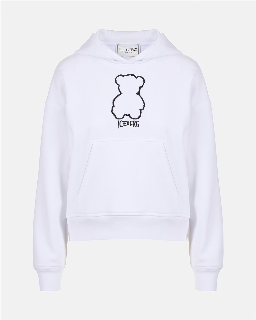 Cropped fit hoodie in white cotton - Iceberg - Official Website
