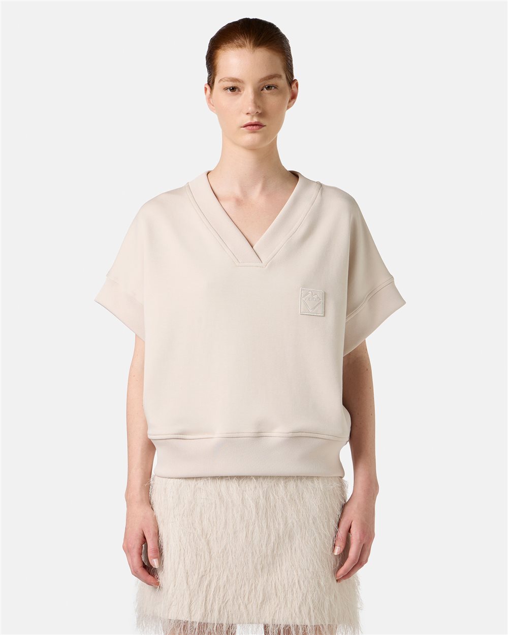 Dusty-colored short-sleeved sweatshirt in scuba fabric - Iceberg - Official Website