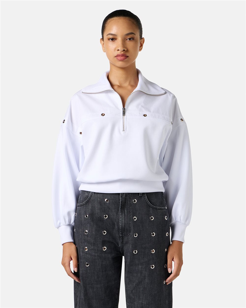 Cropped fit white sweatshirt in scuba fabric - Iceberg - Official Website