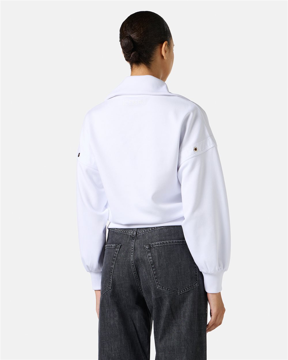 Cropped fit white sweatshirt in scuba fabric - Iceberg - Official Website