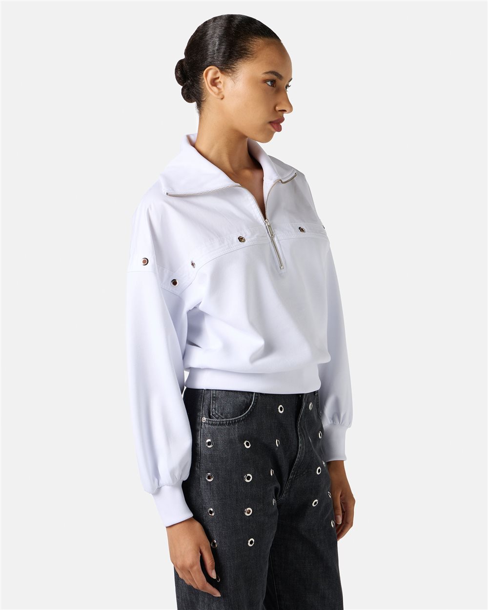 Cropped fit white sweatshirt in scuba fabric - Iceberg - Official Website