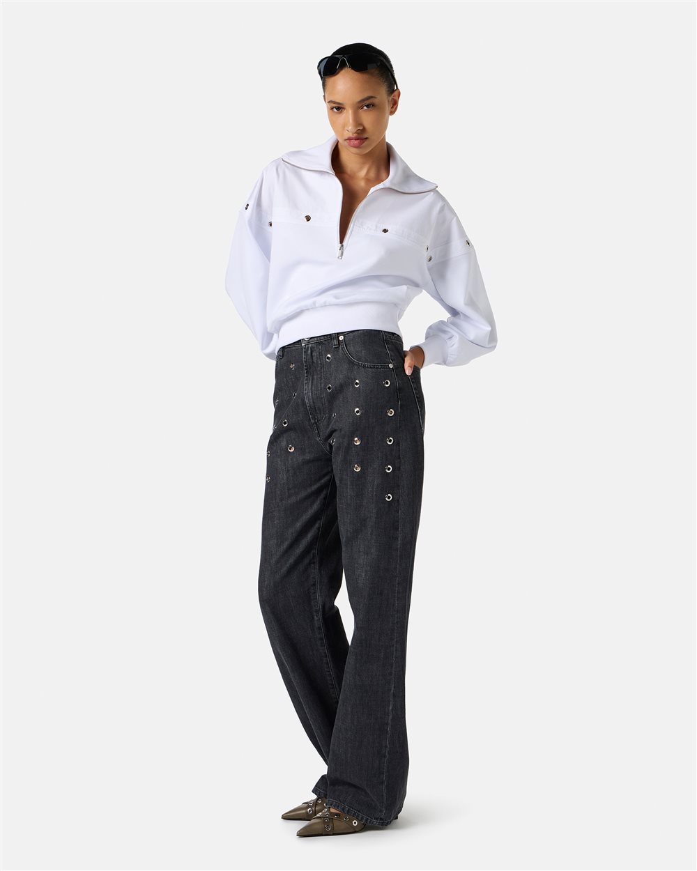 Cropped fit white sweatshirt in scuba fabric - Iceberg - Official Website