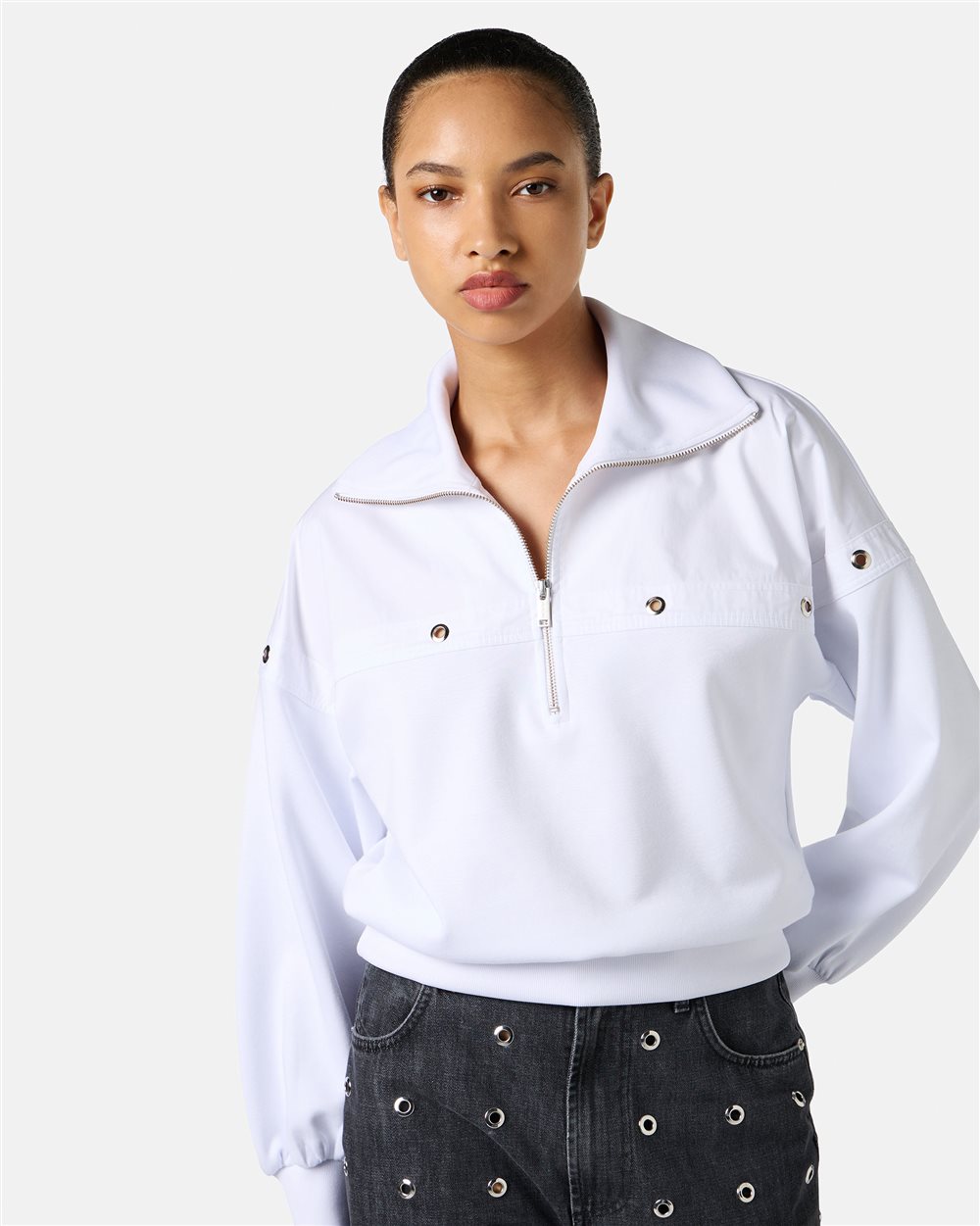 Cropped fit white sweatshirt in scuba fabric - Iceberg - Official Website