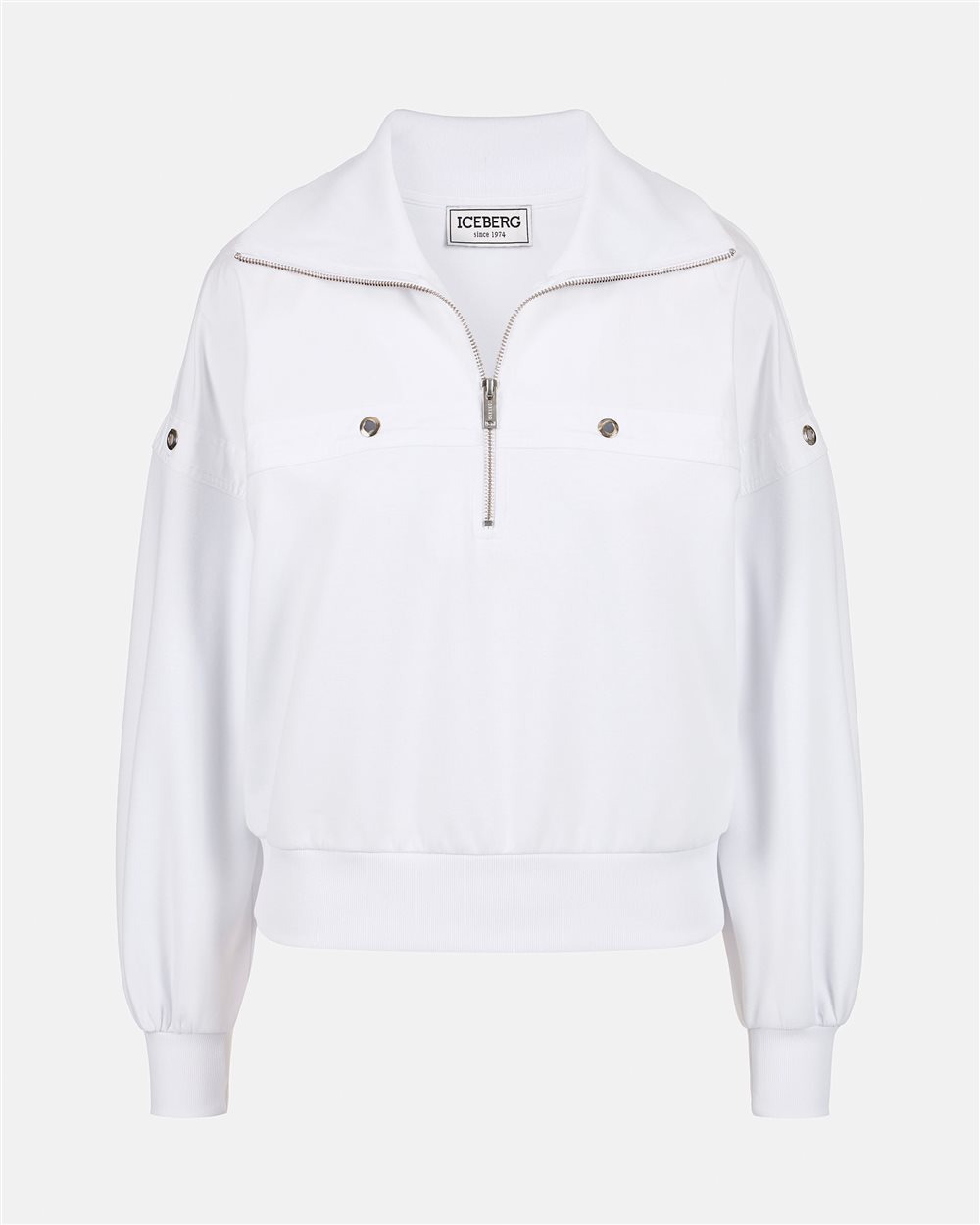 Cropped fit white sweatshirt in scuba fabric - Iceberg - Official Website