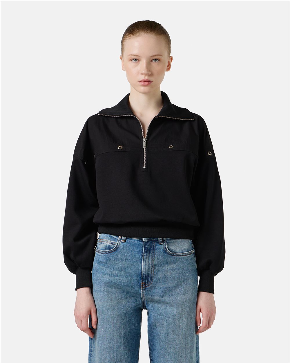 Cropped fit black sweatshirt in scuba fabric - Iceberg - Official Website