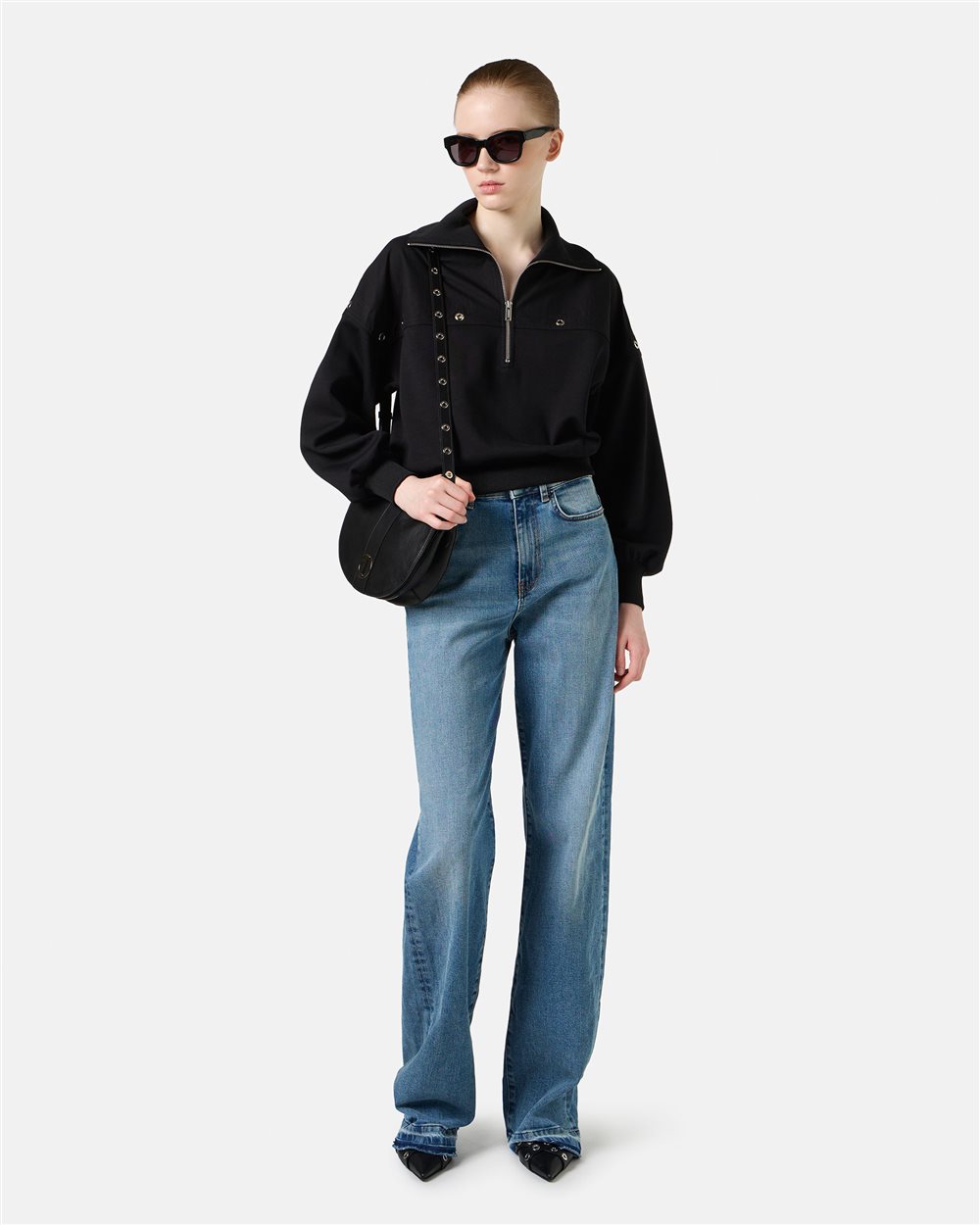 Cropped fit black sweatshirt in scuba fabric - Iceberg - Official Website