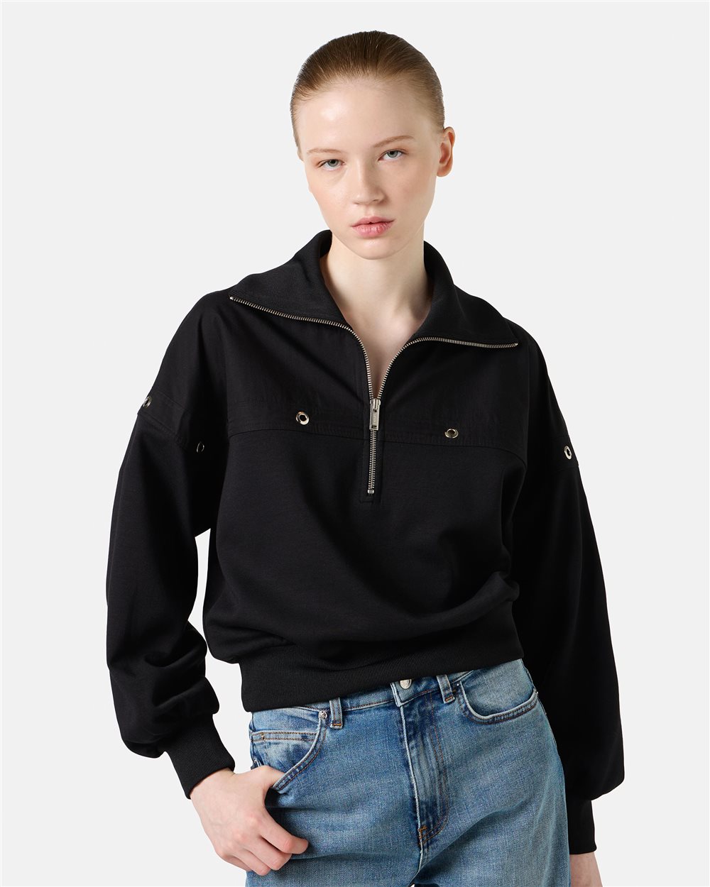Cropped fit black sweatshirt in scuba fabric - Iceberg - Official Website