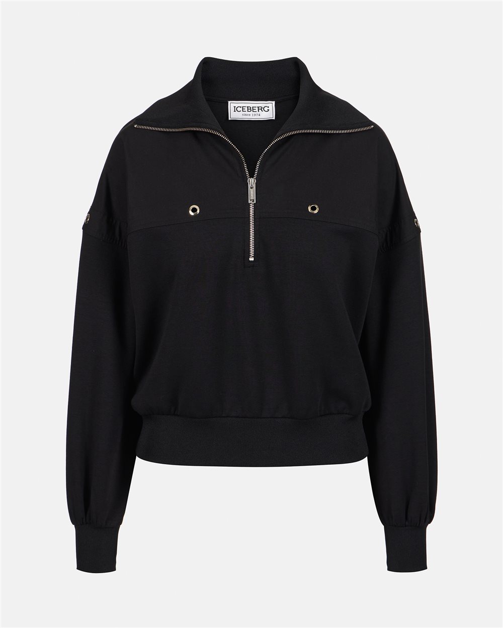 Cropped fit black sweatshirt in scuba fabric - Iceberg - Official Website