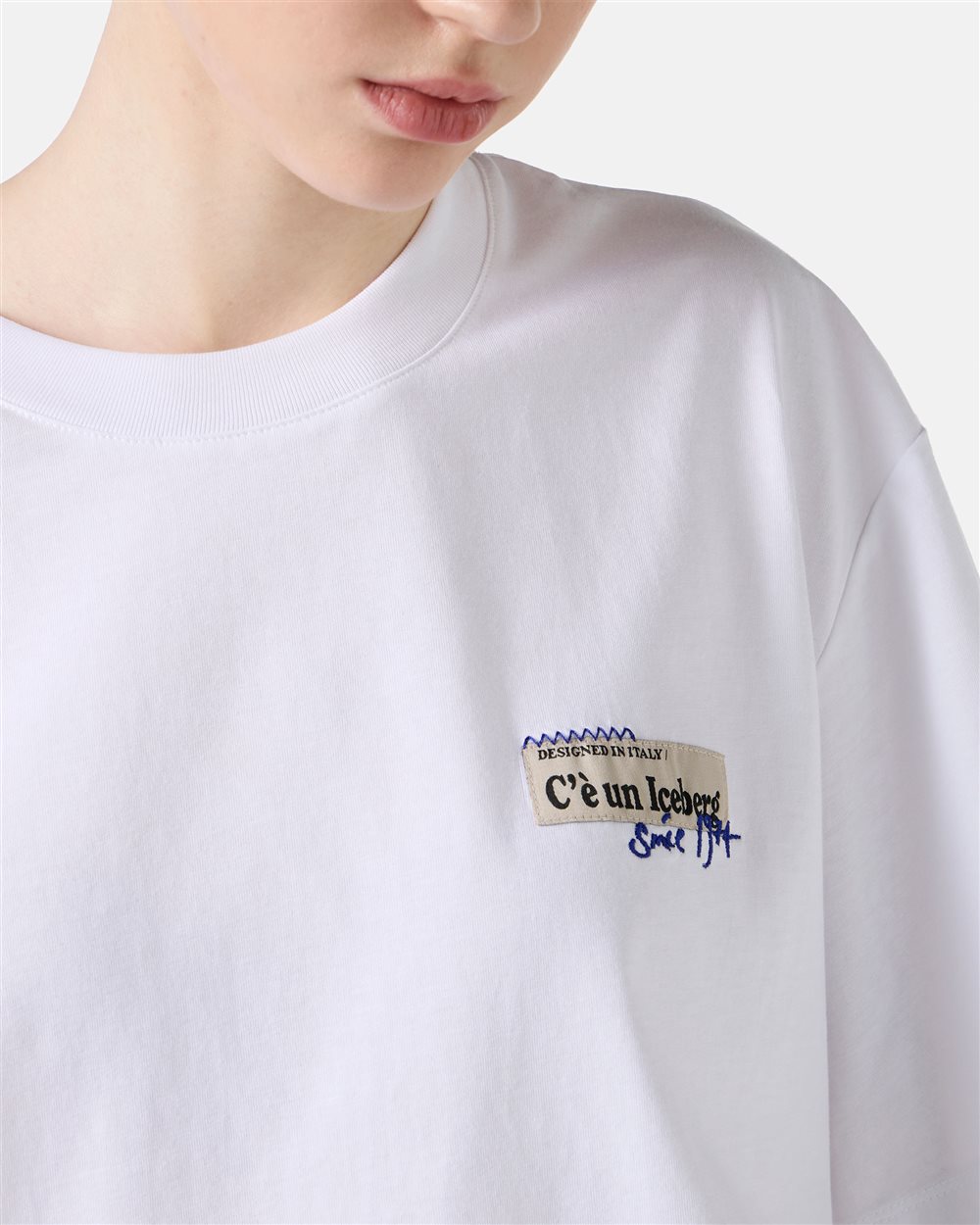White cropped fit jersey T-shirt - Iceberg - Official Website